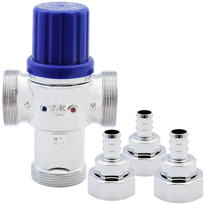Legend Valves 115-253NLX 1/2" Chrome Plated No Lead Forged Brass Potable Water Thermostatic Mixing Valve with Crimp/Cinch PEX Connectors & Union Nuts