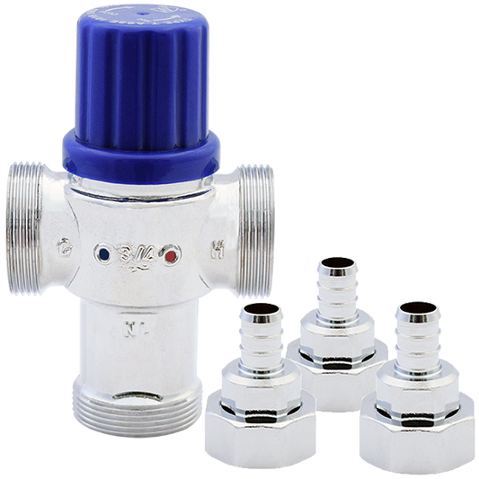 Legend Valves 115-253NLX 1/2" Chrome Plated No Lead Forged Brass Potable Water Thermostatic Mixing Valve with Crimp/Cinch PEX Connectors & Union Nuts