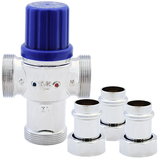 Legend Valves 115-254NLP 3/4" No Lead Chrome-Plated Forged Brass Potable Water Thermostatic Mixing Valve with LegendPress Connectors & Union Nuts