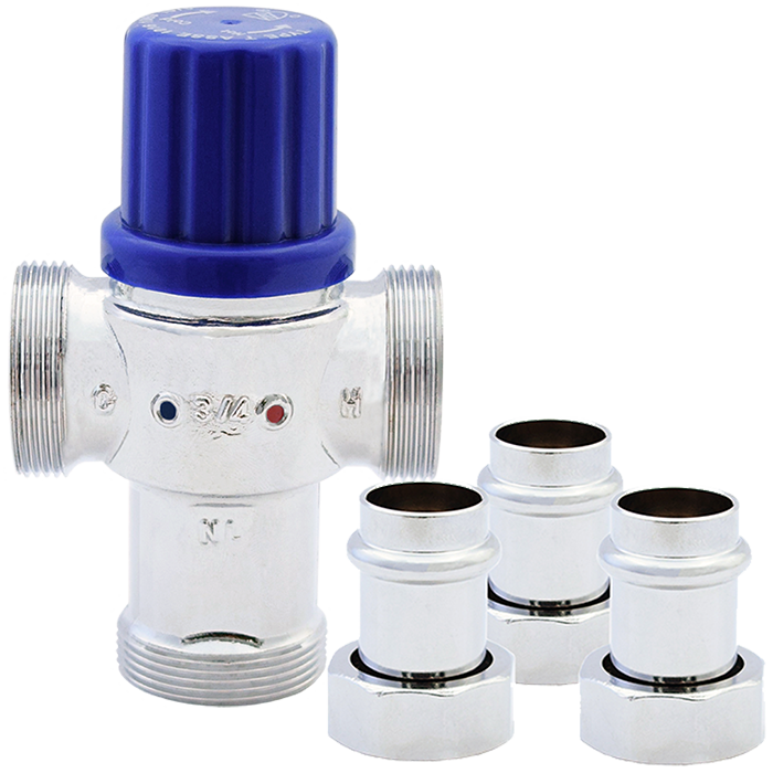 Legend Valves 115-253NLP 1/2" No Lead Chrome-Plated Forged Brass Potable Water Thermostatic Mixing Valve with LegendPress Connectors & Union Nuts
