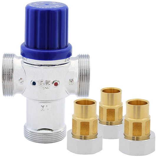 Legend Valves 115-252NLS 3/8" No Lead Chrome-Plated Forged Brass Potable Water Thermostatic Mixing Valve with Sweat Connectors & Union Nuts