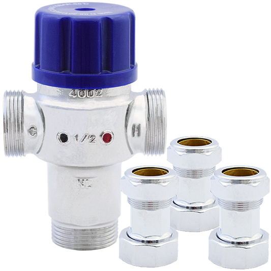Legend Valves 115-274NLC 3/4" Chrome Plated No Lead Forged Brass Radiant Thermostatic Mixing Valve with Compression Connectors & Union Nuts