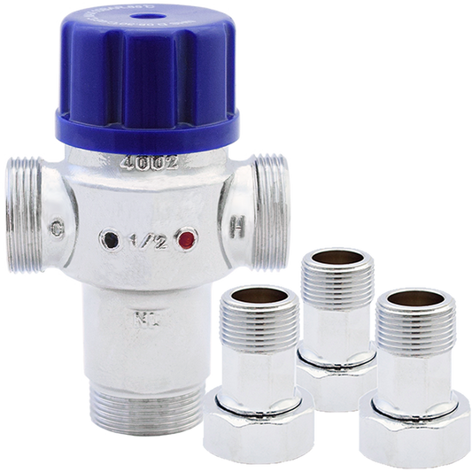 Legend Valves 115-273NLM 1/2" Chrome Plated No Lead Forged Brass Radiant Thermostatic Mixing Valve with MNPT Connectors & Union Nuts