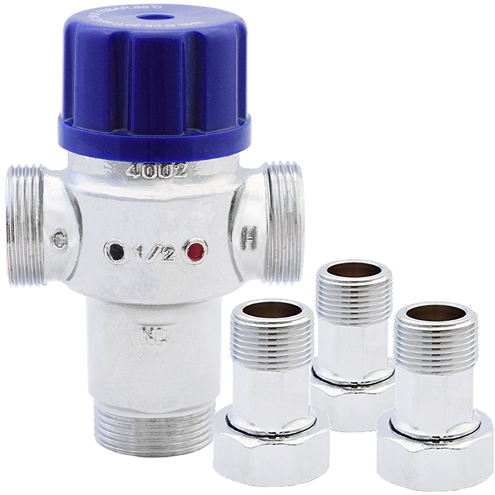 Legend Valves 115-274NLM 3/4" Chrome Plated No Lead Forged Brass Radiant Thermostatic Mixing Valve with MNPT Connectors & Union Nuts