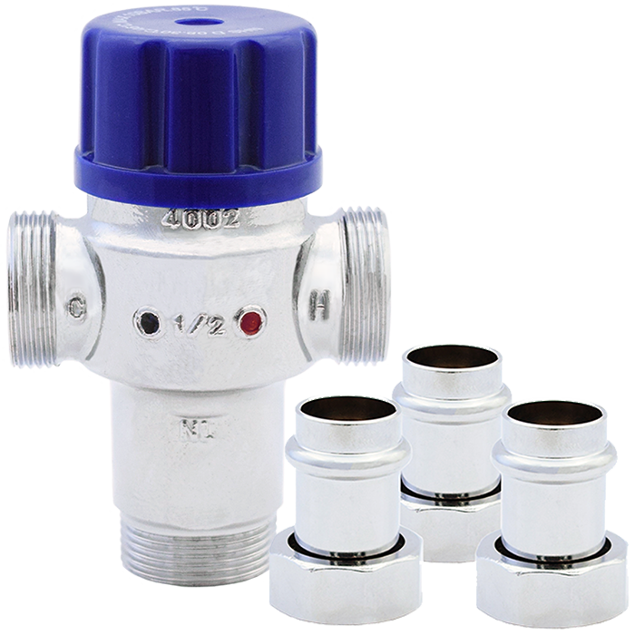 Legend Valves 115-273NLP 1/2" No Lead Chrome-Plated Forged Brass Radiant Thermostatic Mixing Valve with LegendPress Connectors & Union Nuts