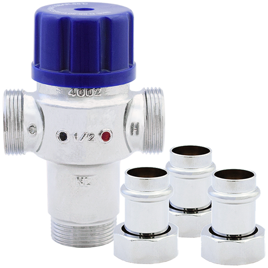 Legend Valves 115-274NLP 3/4" No Lead Chrome-Plated Forged Brass Radiant Thermostatic Mixing Valve with LegendPress Connectors & Union Nuts