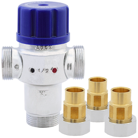 Legend Valves 115-274NLS 3/4" No Lead Chrome-Plated Forged Brass Radiant Thermostatic Mixing Valve with Sweat Connectors & Union Nuts