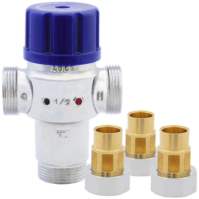 Legend Valves 115-273NLS 1/2" No Lead Chrome-Plated Forged Brass Radiant Thermostatic Mixing Valve with Sweat Connectors & Union Nuts