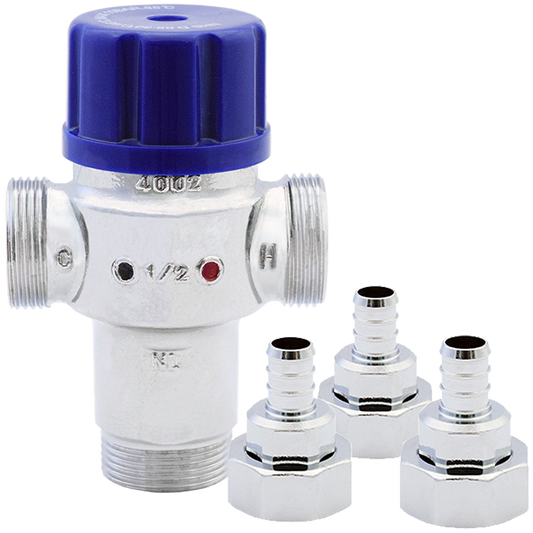 Legend Valves 115-274NLX 3/4" Chrome Plated No Lead Forged Brass Radiant Thermostatic Mixing Valve with Crimp/Cinch PEX Connectors & Union Nuts
