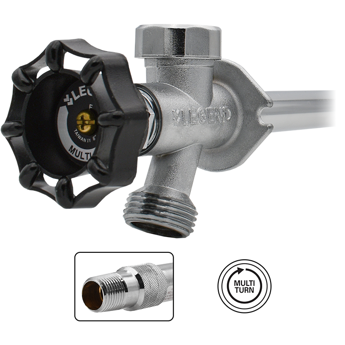 Legend Valves 108-121NL 1/2" x 4" No Lead Forged Brass Multi-Turn Frostfree Sillcock with Integrated Anti-Siphon Vacuum Breaker