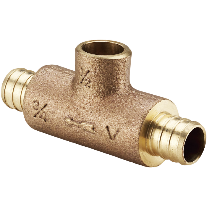 Legend Valves 302-204PNL 3/4" x 3/4" x 1/2" No Lead Cast Brass Crimp/Cinch PEX x Sweat Monoflow Tee