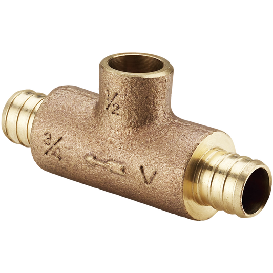 Legend Valves 302-204PNL 3/4" x 3/4" x 1/2" No Lead Cast Brass Crimp/Cinch PEX x Sweat Monoflow Tee