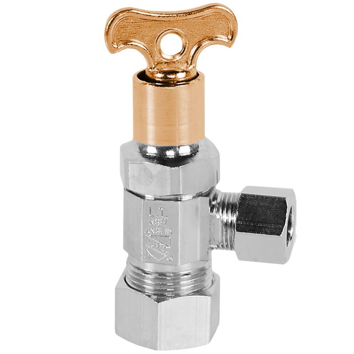 Legend Valves 114-144NL 5/8" x 3/8" No Lead Chrome-Plated Forged Brass Multi-Turn OD x OD Angle Stop Valve with Lockshield & Key