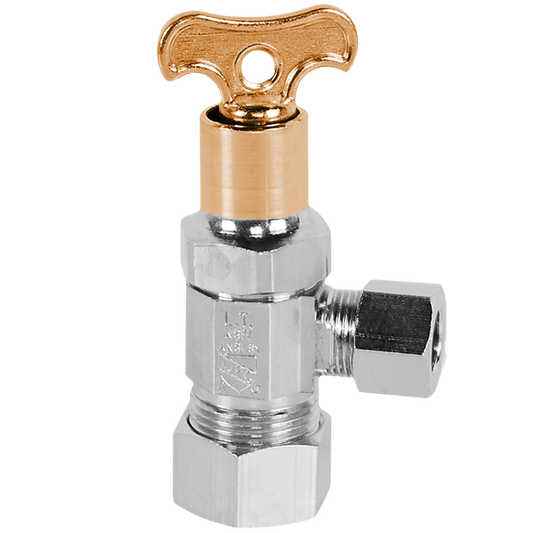 Legend Valves 114-144NL 5/8" x 3/8" No Lead Chrome-Plated Forged Brass Multi-Turn OD x OD Angle Stop Valve with Lockshield & Key