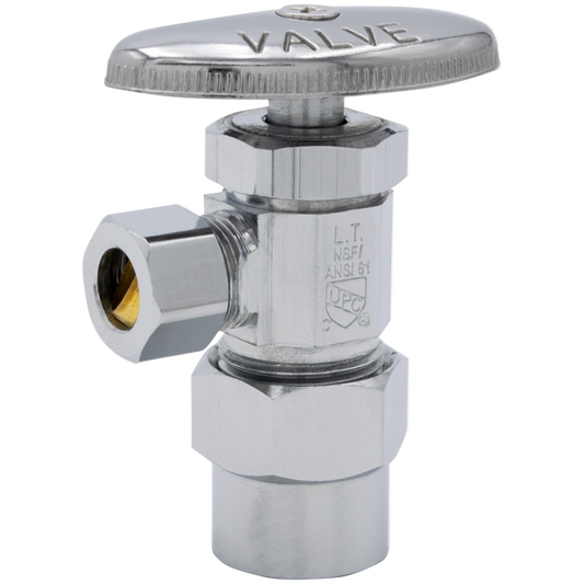 Legend Valves 114-107NL 1/2" x 3/8" No Lead Chrome-Plated Forged Brass Multi-Turn CPVC x OD Angle Stop Valve