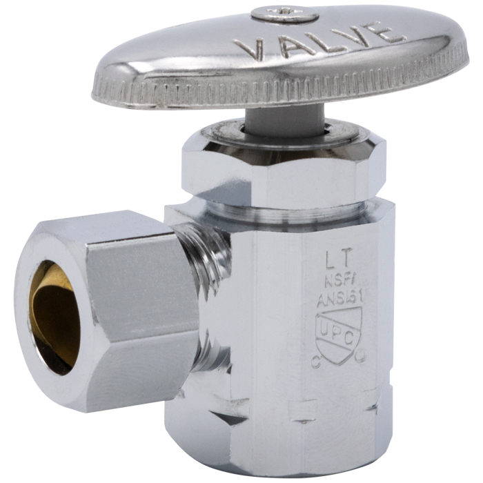 Legend Valves 114-103NL 1/2" x 3/8" No Lead Chrome-Plated Forged Brass Multi-Turn FNPT x OD Angle Stop Valve
