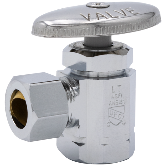 Legend Valves 114-103NL 1/2" x 3/8" No Lead Chrome-Plated Forged Brass Multi-Turn FNPT x OD Angle Stop Valve