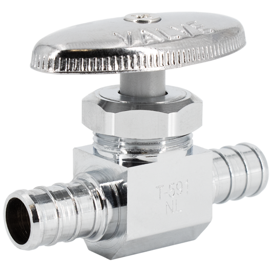 Legend Valves 114-513NL 1/2" x 1/2" No Lead Chrome-Plated Forged Brass Multi-Turn Crimp/Cinch PEX x PEX Straight Stop Valve