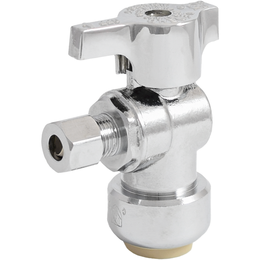 Legend Valves 114-943NL 1/2" x 3/8" No Lead Chrome-Plated Forged Brass 1/4-Turn Insta-Loc II Angle Stop Valve