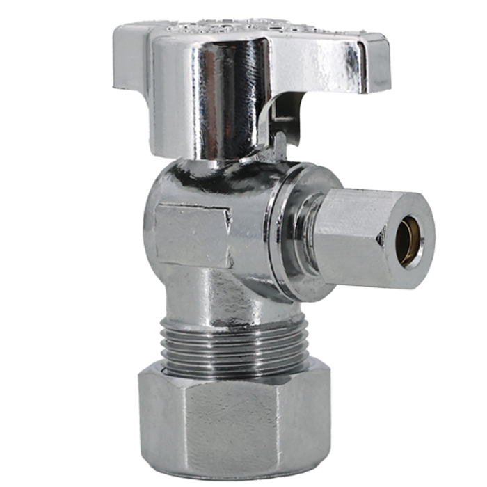 Legend Valves 114-614NL 5/8" x 1/4" No Lead Chrome-Plated Forged Brass 1/4-Turn Icemaker OD x OD Icemaker Angle Stop Valve