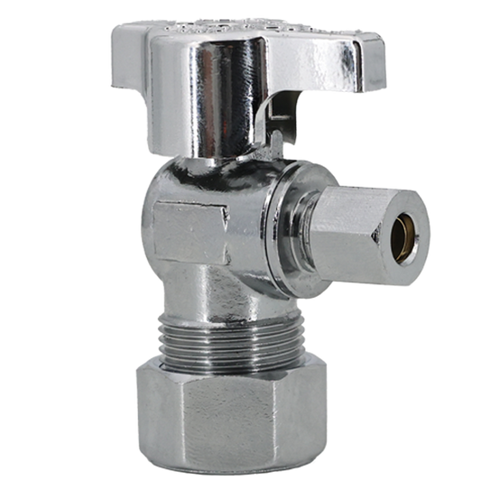 Legend Valves 114-614NL 5/8" x 1/4" No Lead Chrome-Plated Forged Brass 1/4-Turn Icemaker OD x OD Icemaker Angle Stop Valve