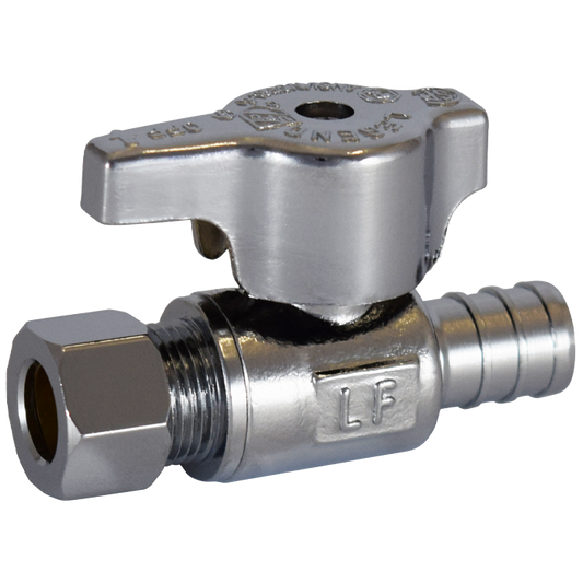 Legend Valves 114-709NL 1/2" x 3/8" No Lead Chrome-Plated Forged Brass 1/4-Turn F1807 x OD Straight Stop Valve