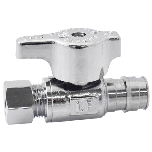 Legend Valves 114-706NL 1/2" x 3/8" No Lead Chrome-Plated Forged Brass 1/4-Turn F1960 x OD Straight Stop Valve