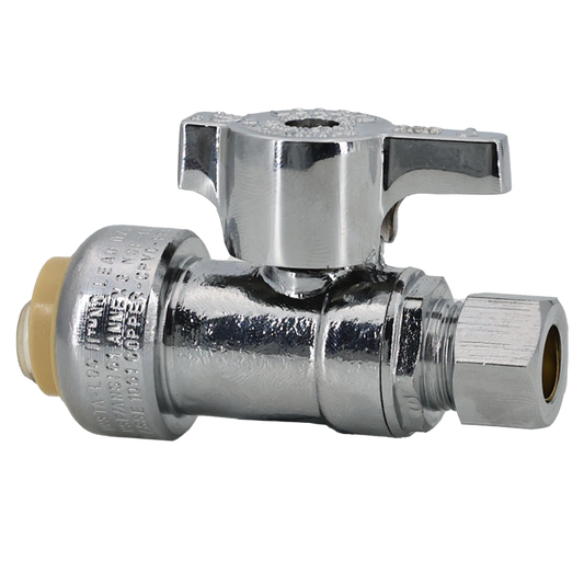 Legend Valves 114-954NL 1/2" x 1/4" No Lead Chrome-Plated Forged Brass 1/4-Turn Insta-Loc II Straight Stop Valve