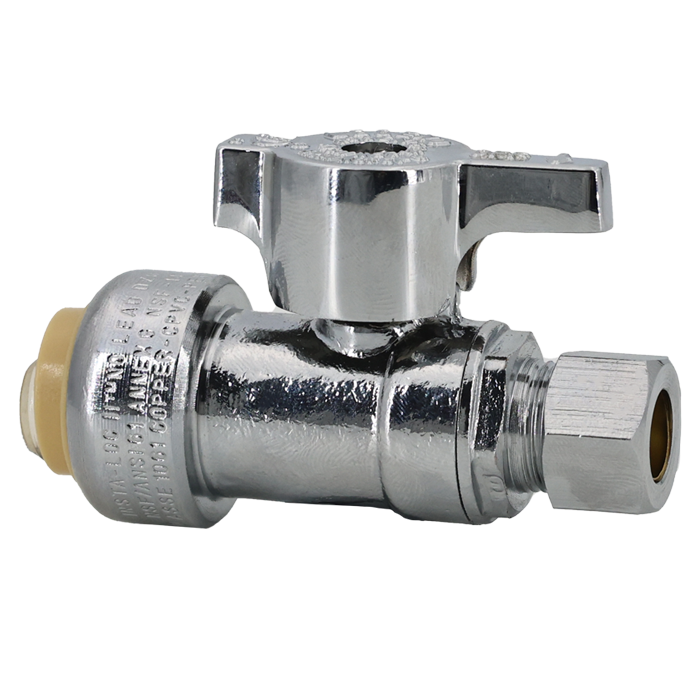 Legend Valves 114-953NLB 1/2" x 3/8" No Lead Chrome-Plated Forged Brass 1/4-Turn Insta-Loc II Straight Stop Valve