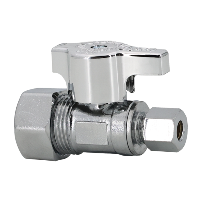 Legend Valves 114-714NL 5/8" x 1/4" No Lead Chrome-Plated Forged Brass 1/4-Turn OD x OD Icemaker Straight Stop Valve