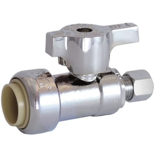 Legend Valves 114-913NL 1/2" x 3/8“ No Lead Chrome-Plated Forged Brass 1/4-Turn Push x OD Straight Stop Valve
