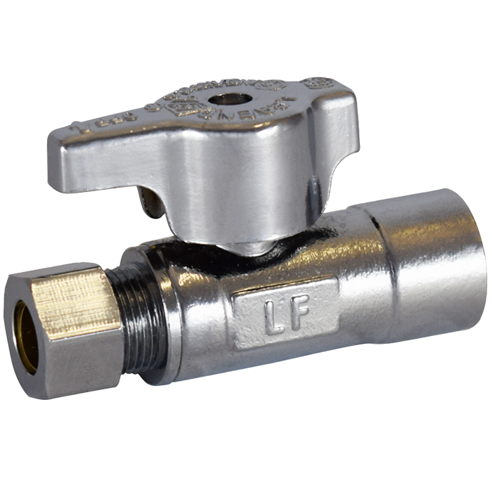 Legend Valves 114-713NLB 1/2" x 3/8" No Lead Chrome-Plated Forged Brass 1/4-Turn Sweat x OD Straight Stop Valve