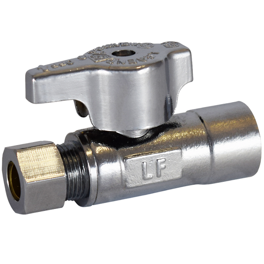 Legend Valves 114-713NLB 1/2" x 3/8" No Lead Chrome-Plated Forged Brass 1/4-Turn Sweat x OD Straight Stop Valve