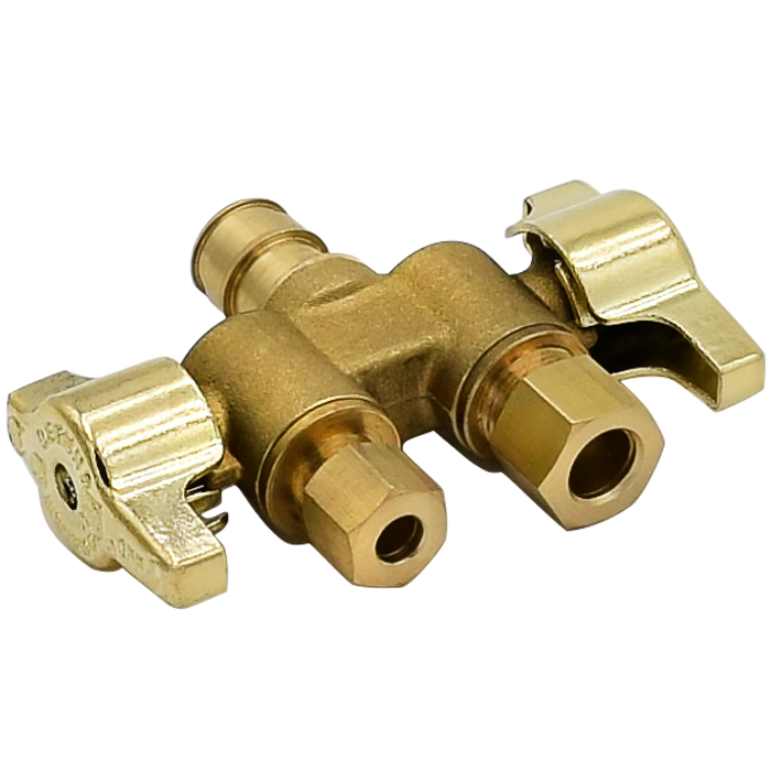 Legend Valves 114-734NL 1/2" x 3/8" x 3/8" No Lead Forged Brass 1/4-Turn F1960 x OD x OD Dual Outlet Dual Shutoff Straight Supply Stop Valve