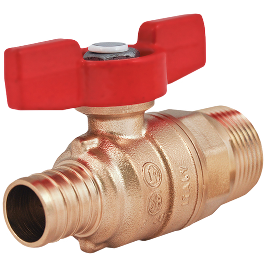 Legend Valves 101-580NL 1/2" No Lead Forged Brass MNPT x Crimp/Cinch PEX Transition Ball Valve with Tee Handle