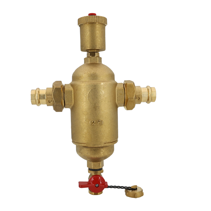 Legend Valves 800-887P 1-1/2" LegendConnect Forged Brass Air & Debris Eliminator Body with LegendPress Connectors, Air Vent, Check Valve Adapter, Purge Valve, & Stainless Steel Screen