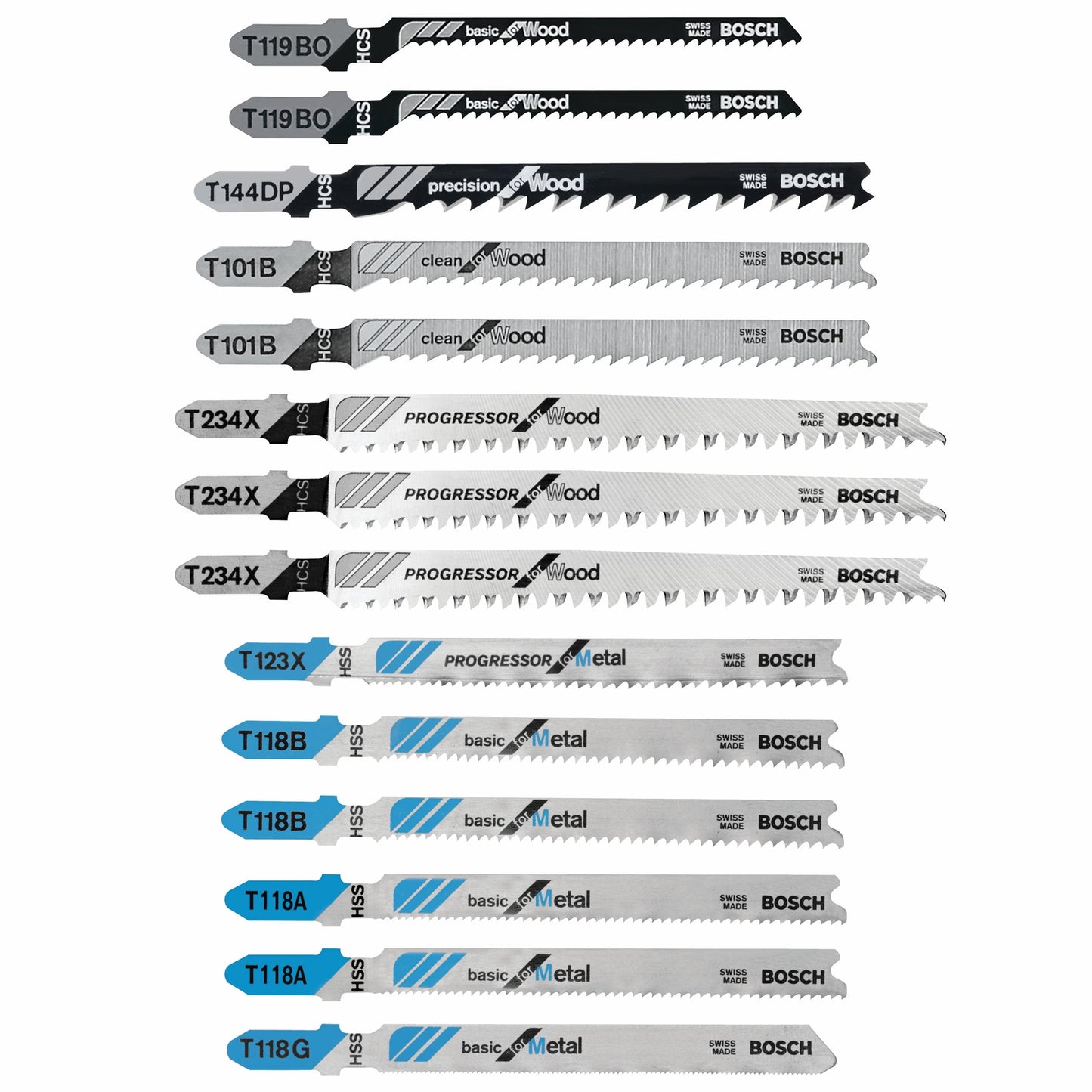 Bosch T14CPSC Bosch Shank Jigsaw Blade Assortment (14 Pcs) With Pouch