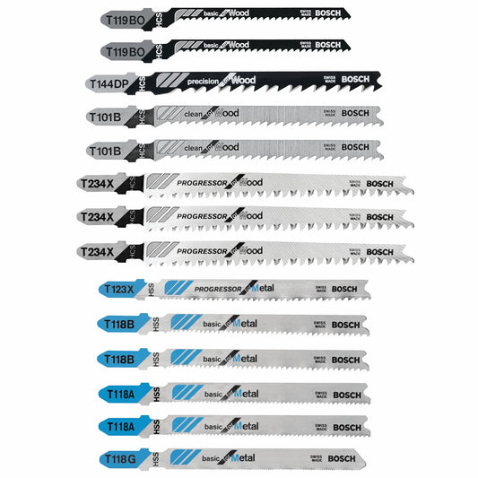 Bosch T14CPSC Bosch Shank Jigsaw Blade Assortment (14 Pcs) With Pouch