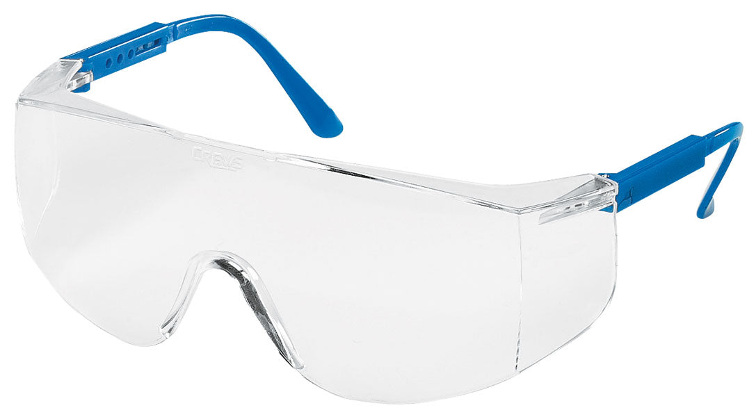 MCR Safety TC120 TC1 Series Safety Glasses with Clear Lens Telescoping Blue Temples Generous Wrap Around Lens Coverage (1 Pair)