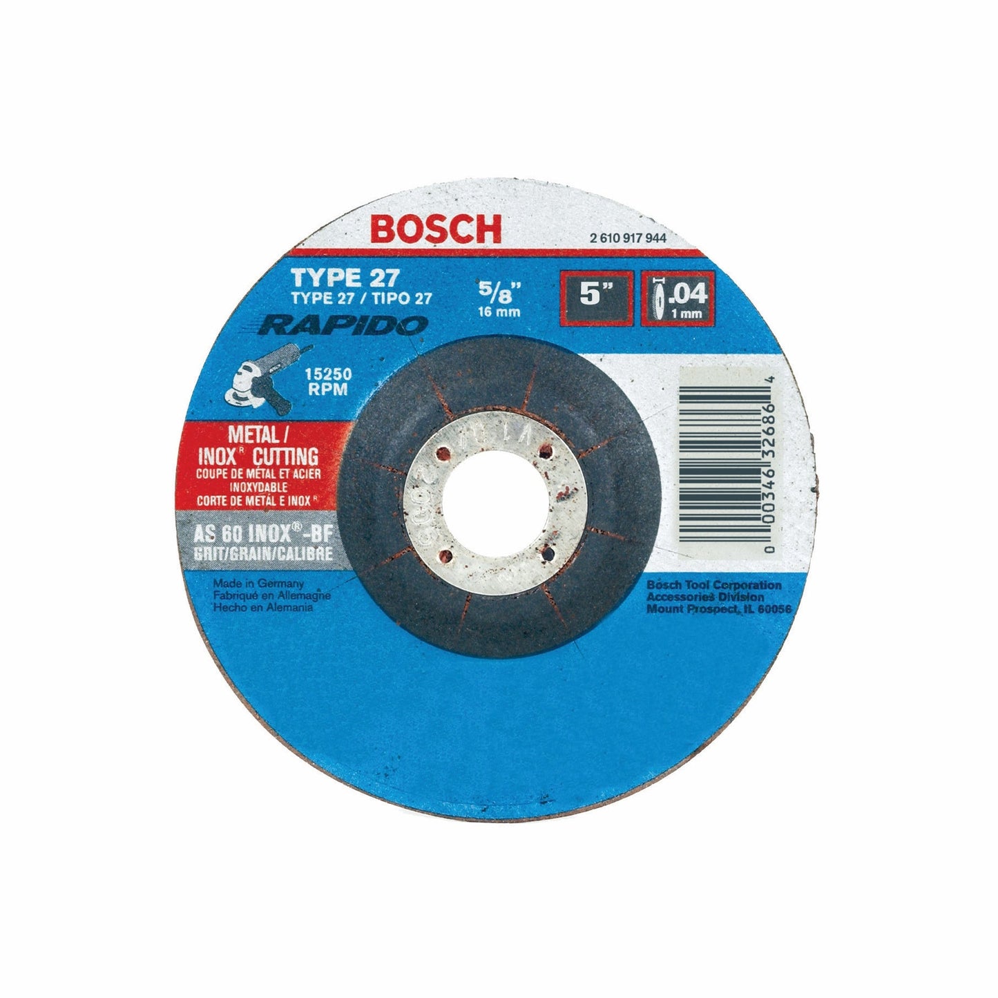 Bosch TCW27S500 5 X .040 X 7/8 Type 27 Thin Cutting Disc As60Inox-Bf For Stainless/Metal (Bulk)