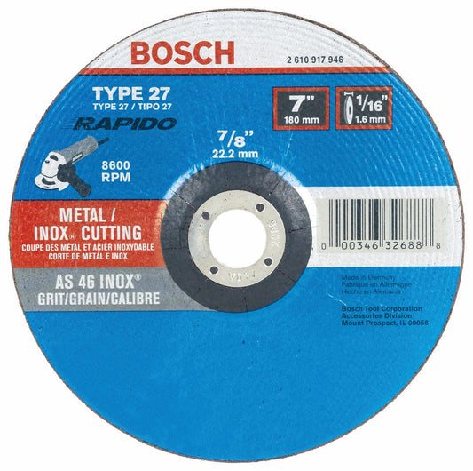 Bosch TCW27S700 7 X 1/16 X 7/8 Type 27 Thin Cutting Disc As46Inox-Bf For Stainless/Metal (Bulk)