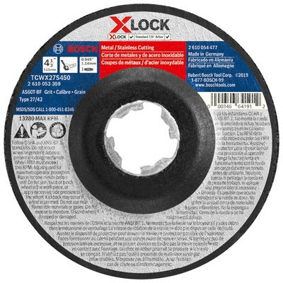 Bosch TCWX27S450 4-1/2 In. X .045 In. X-Lock Arbor Type 27A (Iso 42) 60 Grit Fast Metal/Stainless Cutting Abrasive Wheel