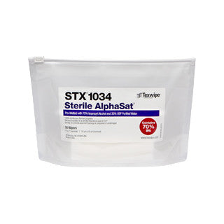 SOS Cleanroom Texwipe STX1034 Sterile AlphaSat 4" x 4" Polyester Cleanroom Wiper Pre-Wet 70% IPA (Case Qty.) - Case