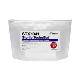 SOS Cleanroom Texwipe STX1041 Sterile TechniSat 8" x 5.5" Cellulose/Polyester Wiper Pre-Wet 70% IPA - Case