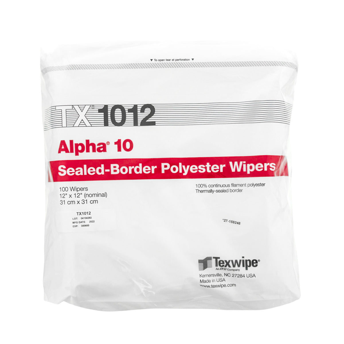 SOS Cleanroom Texwipe TX1012 Alpha10 12" x 12" Polyester Cleanroom Wiper - Case
