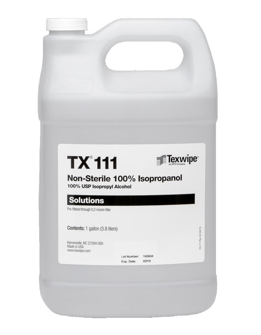 SOS Cleanroom Texwipe TX111 Non-Sterile 100% Isopropyl Alcohol Solution (1 Gallon Bottle, 4/Case) - Case