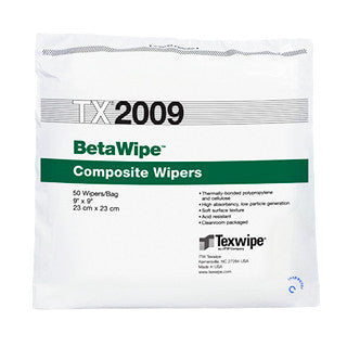 SOS Cleanroom Texwipe TX2009 BetaWipe 9" x 9" Polypropylene and Cellulose Cleanroom Wiper - Bag