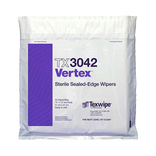 SOS Cleanroom Texwipe TX3042 Sterile Vertex 12" x 12" Polyester High Absorption Sealed Edge Wiper (Case Qty.) - Case