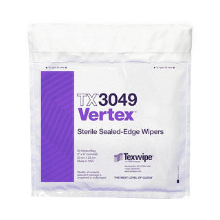 SOS Cleanroom Texwipe TX3049 Sterile Vertex 9" x 9" Polyester High Absorption Sealed Edge Wiper (Case Qty.) - Case