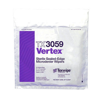 SOS Cleanroom Texwipe TX3059 Sterile Vertex 9" x 9" Microdenier Sealed Edge Cleanroom Wiper